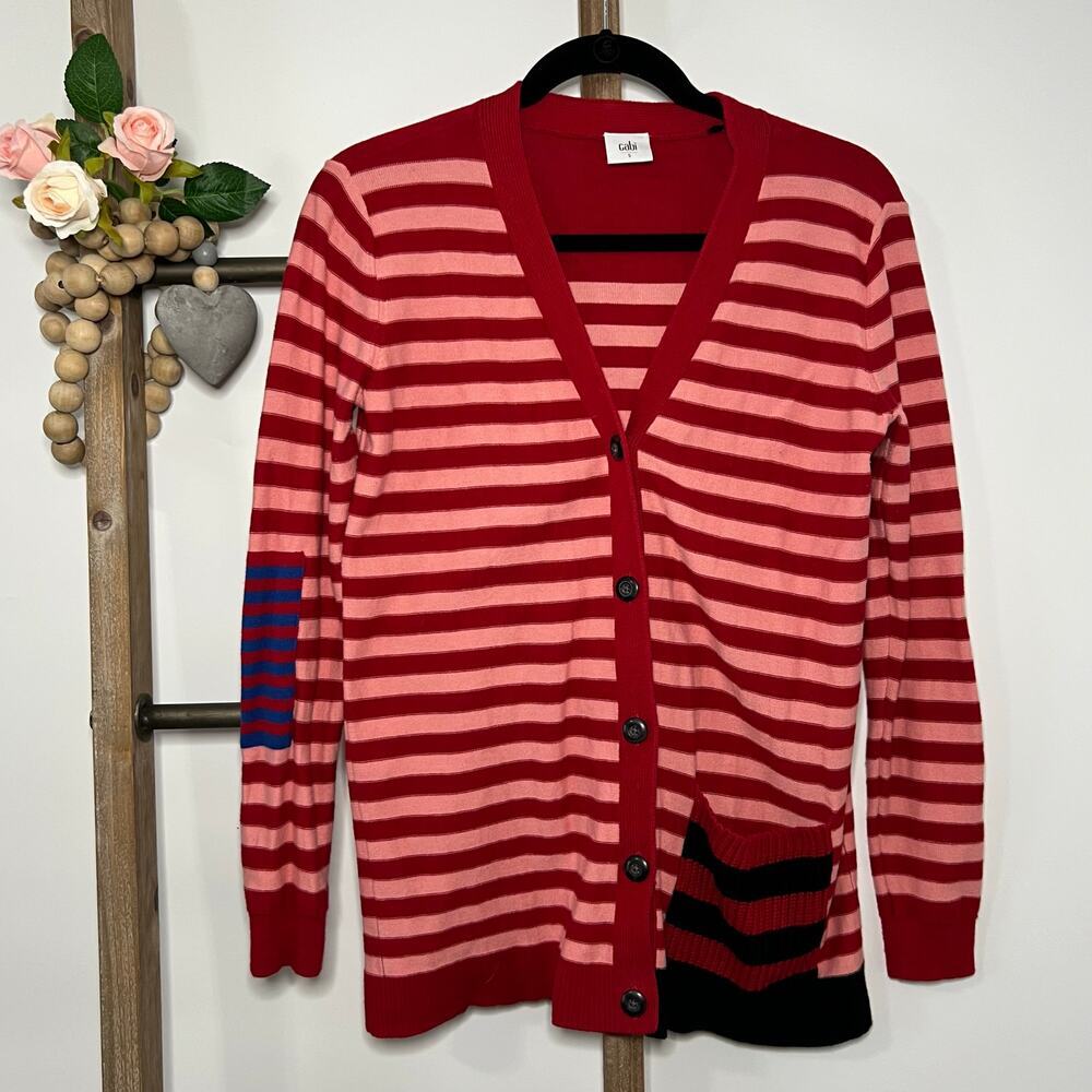 Cabi Style‎ 5446 Long Sleeve Red Striped Picnic Cardigan Size Small